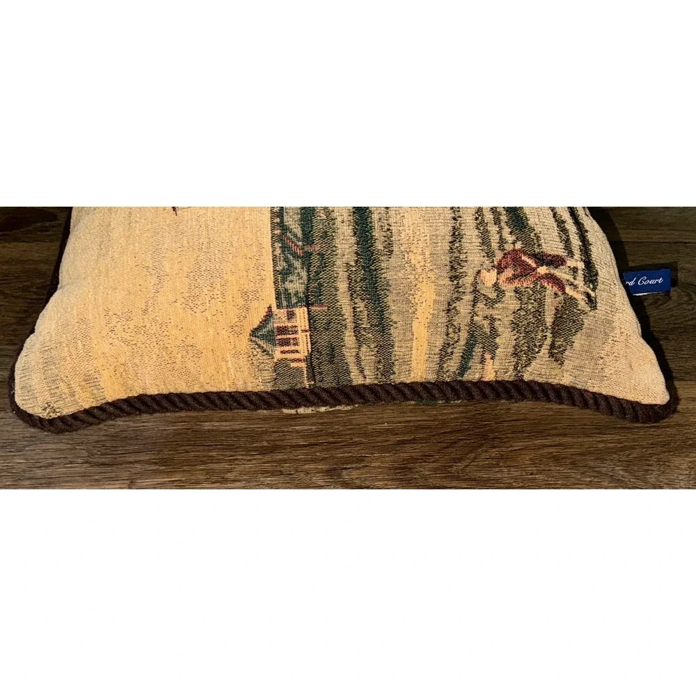 Vtg Ashford Court Jacquard Corded Golf At The Estate Accent Pillow 16 X 16